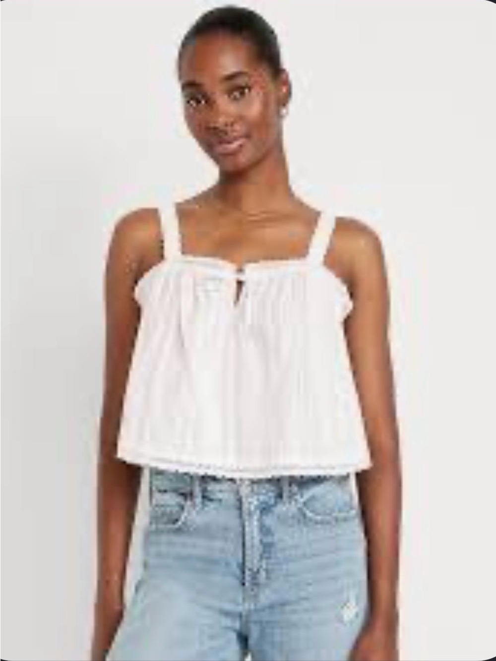 Old Navy White Lace-Trim Cotton Camisole